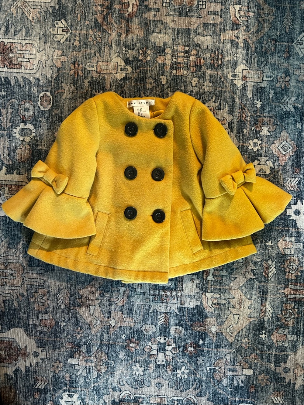 Girls' Bright Yellow Double-Breasted Peacoat with Bow Sleeves
